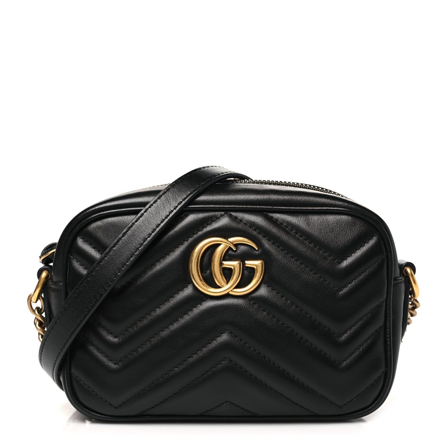 Calfskin Matelasse Mini GG Marmont Chain Shoulder Bag Black