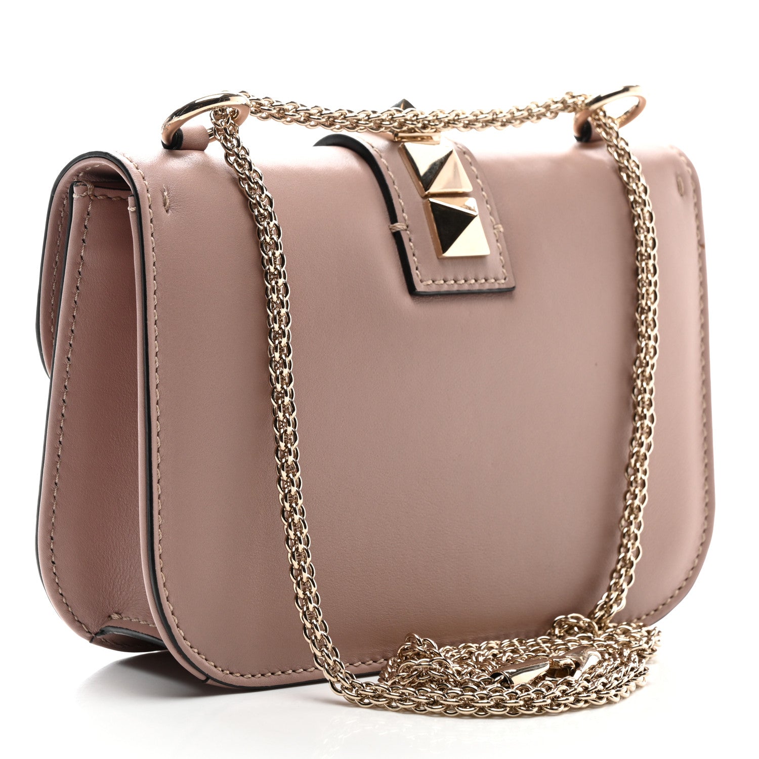 Vitello Small Glam Lock Rockstud Flap Poudre