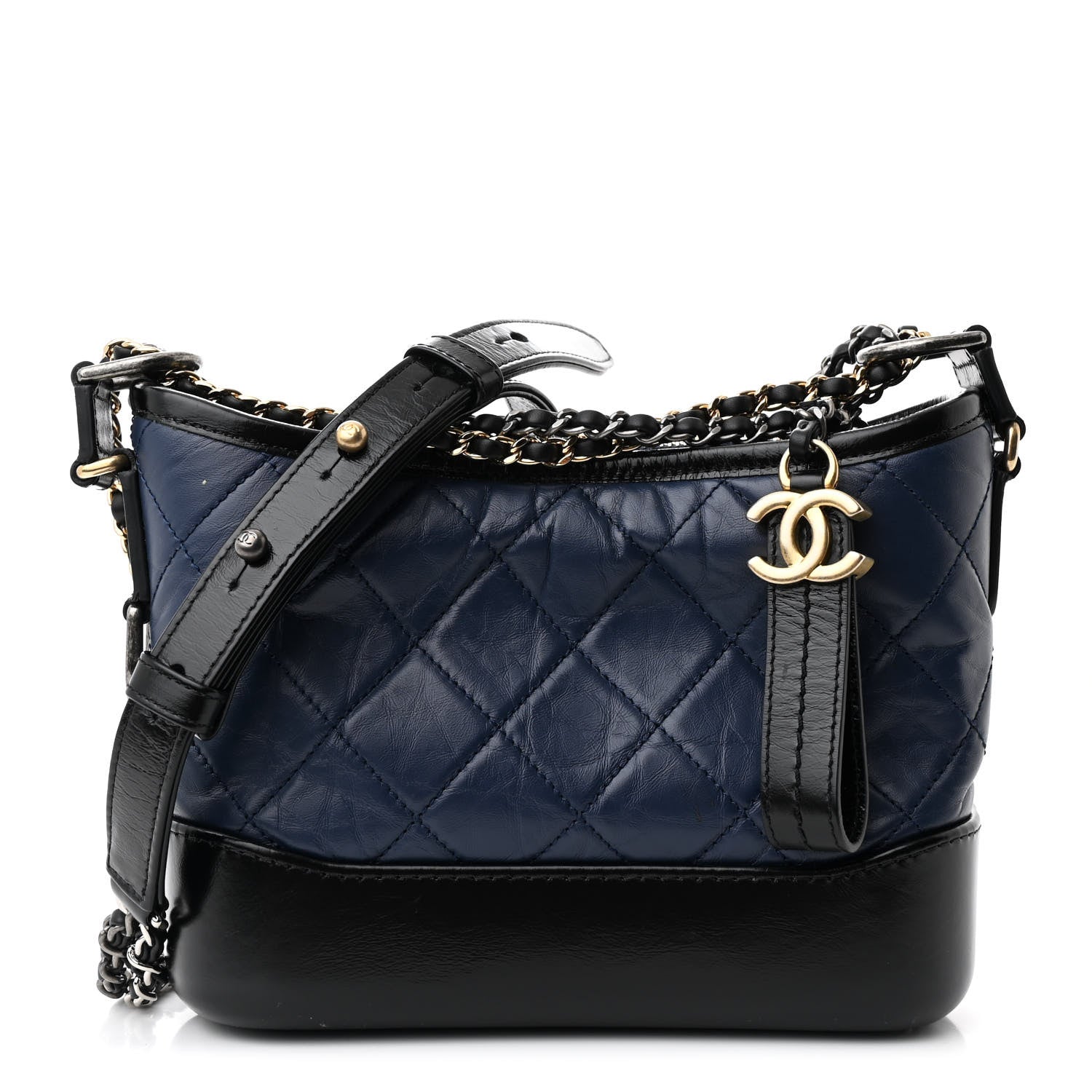 Aged Calfskin Quilted Small Gabrielle Hobo Navy Black