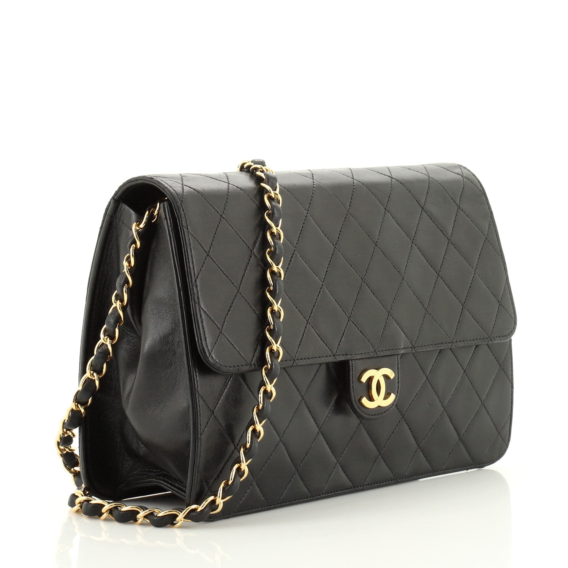 Vintage Clutch with Chain Quilted Leather Medium