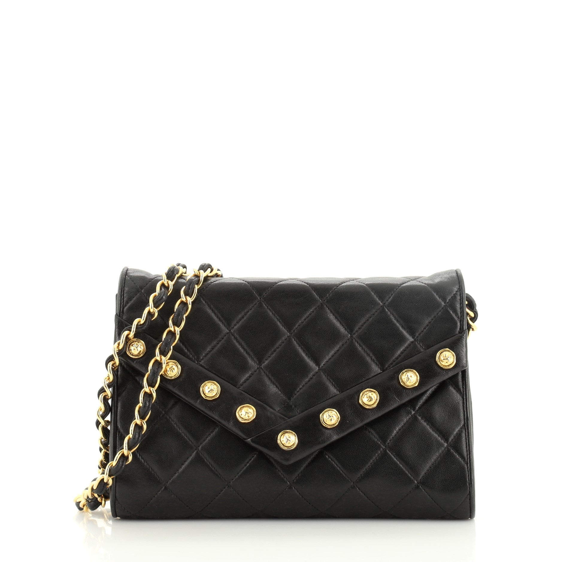 Vintage Button Envelope Shoulder Bag Quilted Leather Mini