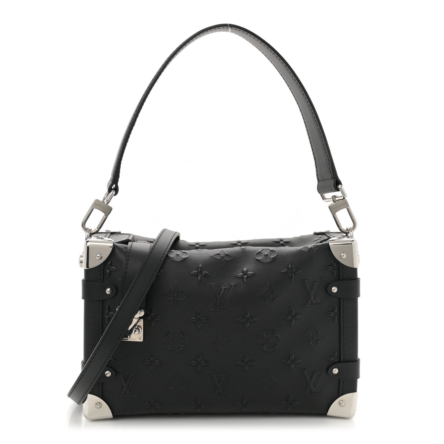 Calfskin Debossed Monogram Side Trunk Black
