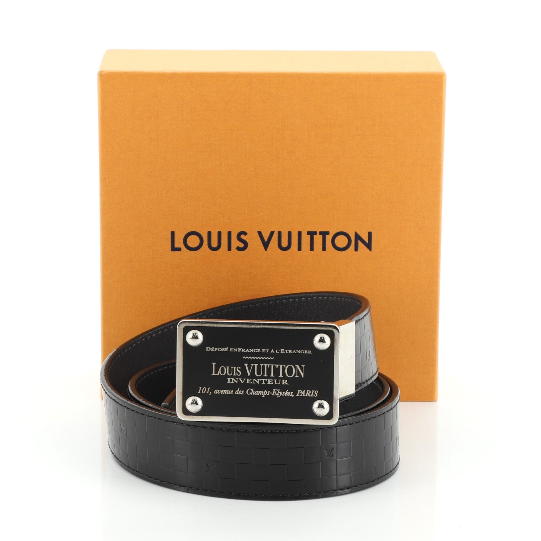Inventeur Belt Damier Embossed Leather Medium 90