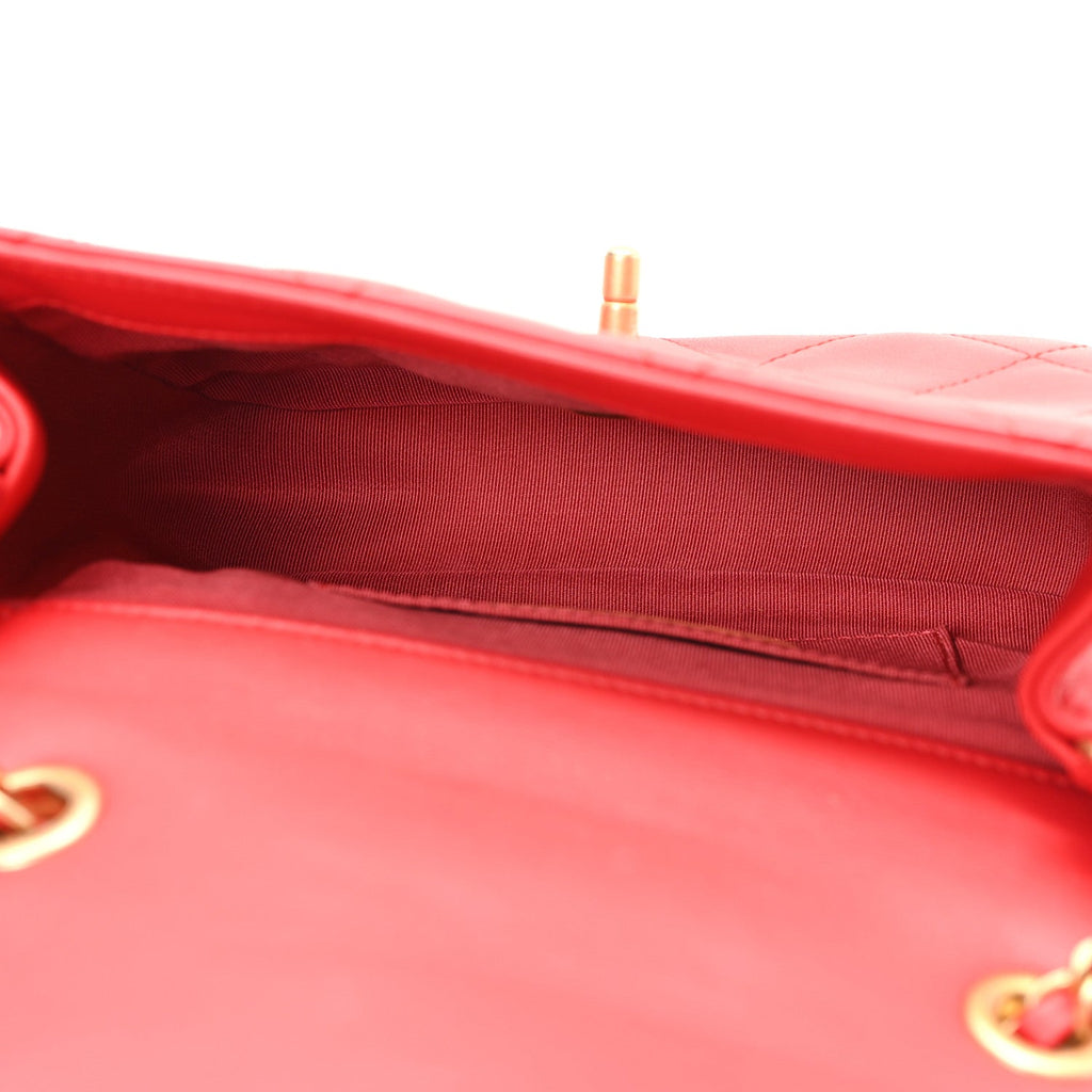 Lambskin Quilted Small Circular Handle Bag Brilliant Rouge