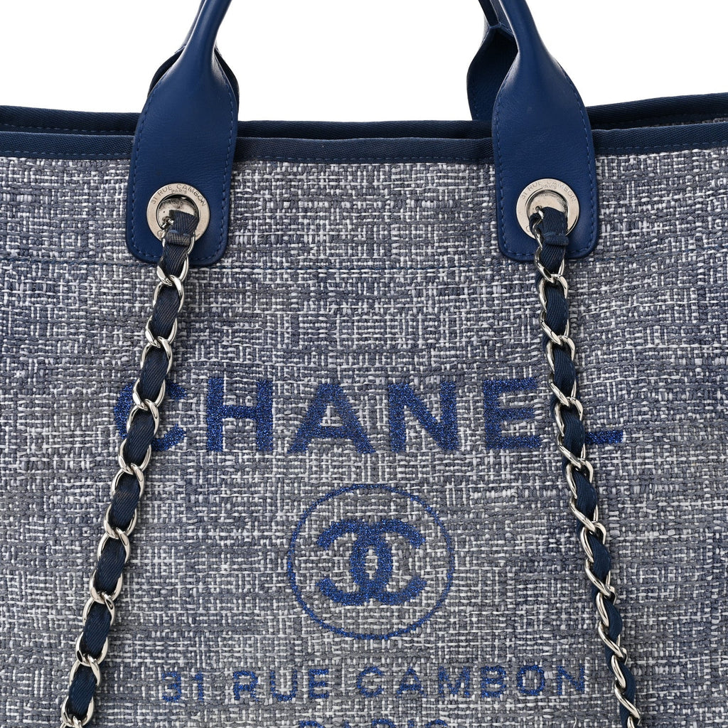 Woven Straw Raffia Medium Deauville Tote Blue