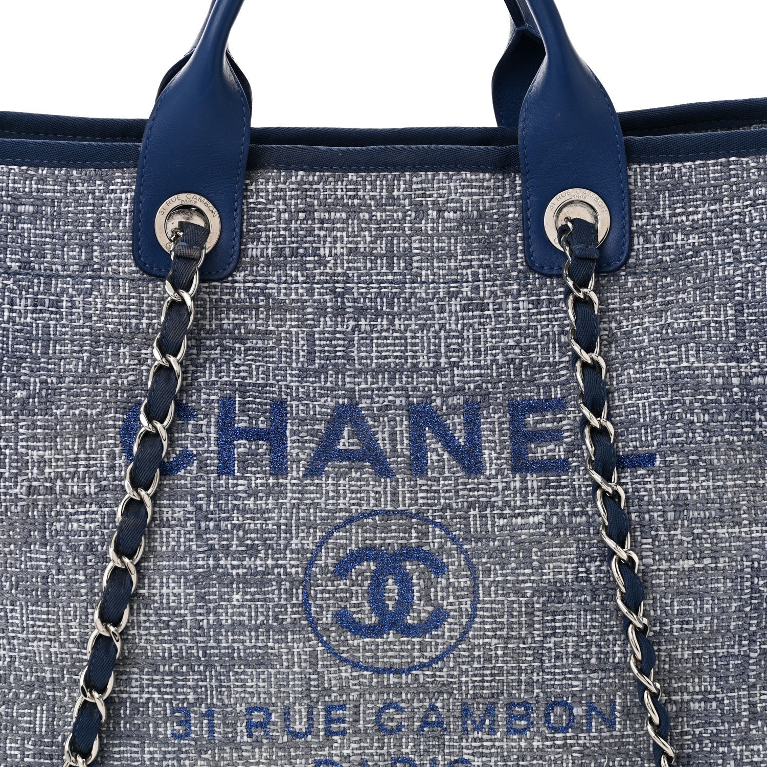 Woven Straw Raffia Medium Deauville Tote Blue