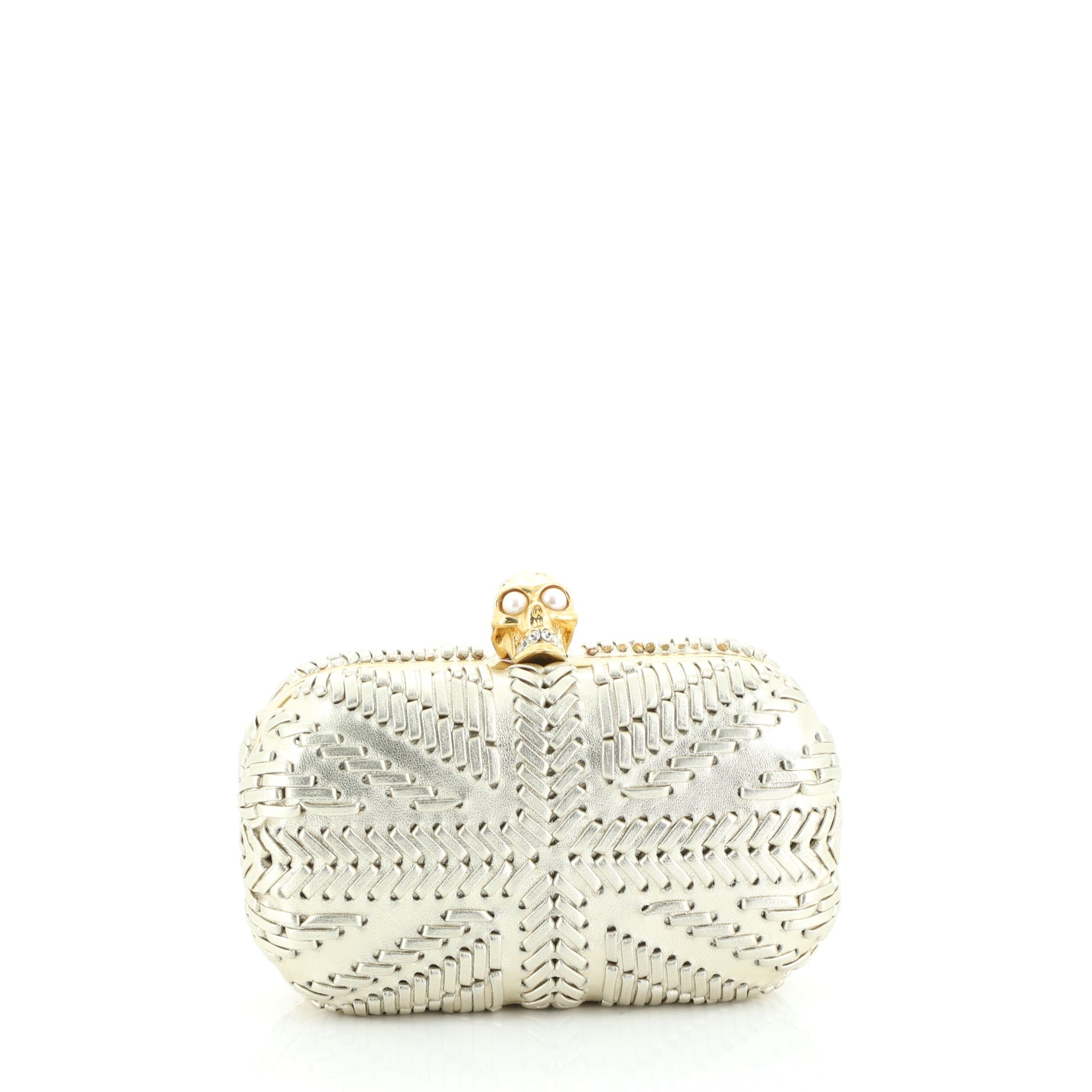 Britannia Skull Box Clutch Woven Leather Small