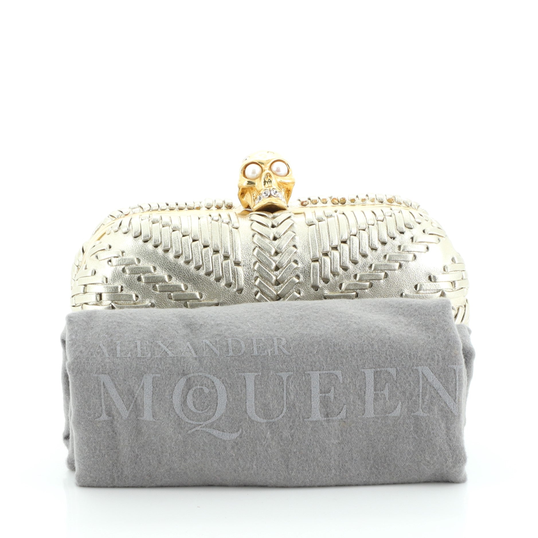 Britannia Skull Box Clutch Woven Leather Small