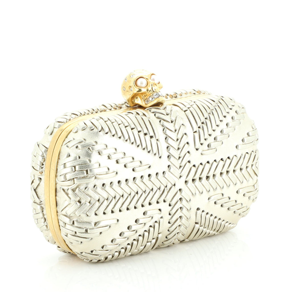 Britannia Skull Box Clutch Woven Leather Small