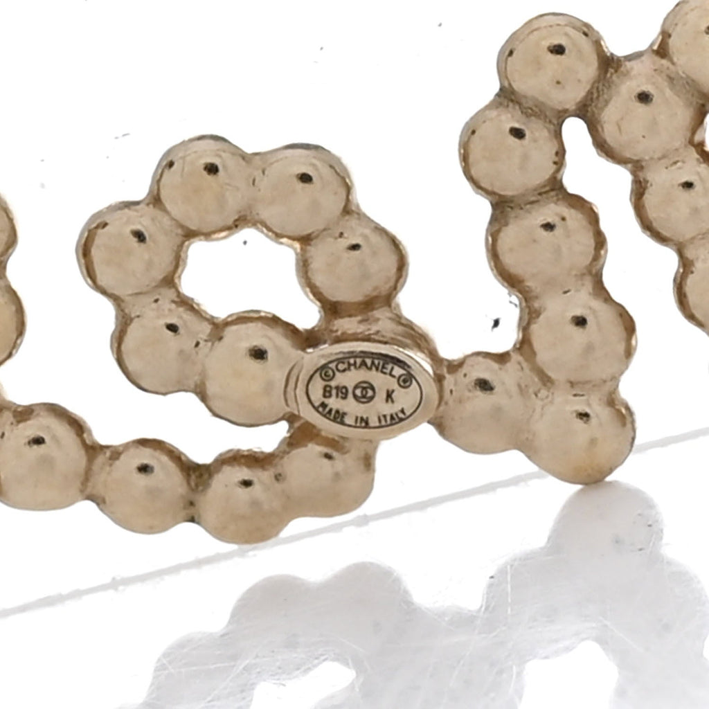 Crystal Pearl Logo Brooch Gold