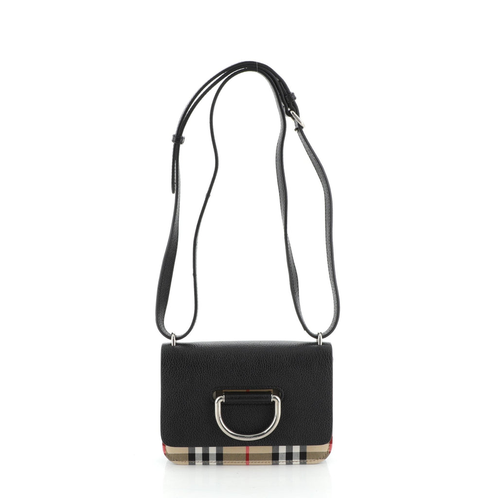 D-Ring Shoulder Bag Leather with Vintage Check Canvas Mini
