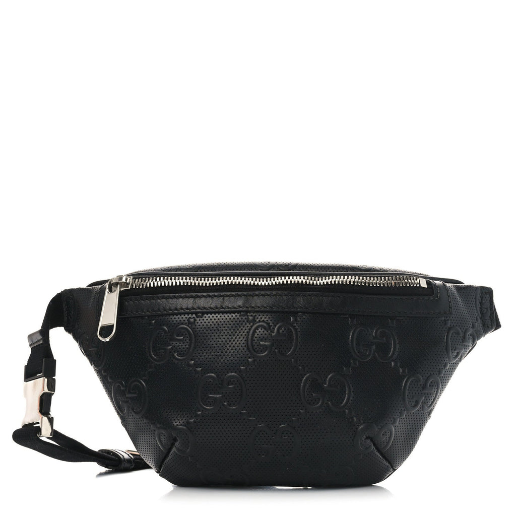 Calfskin GG Tennis Embossed Belt Bag Black