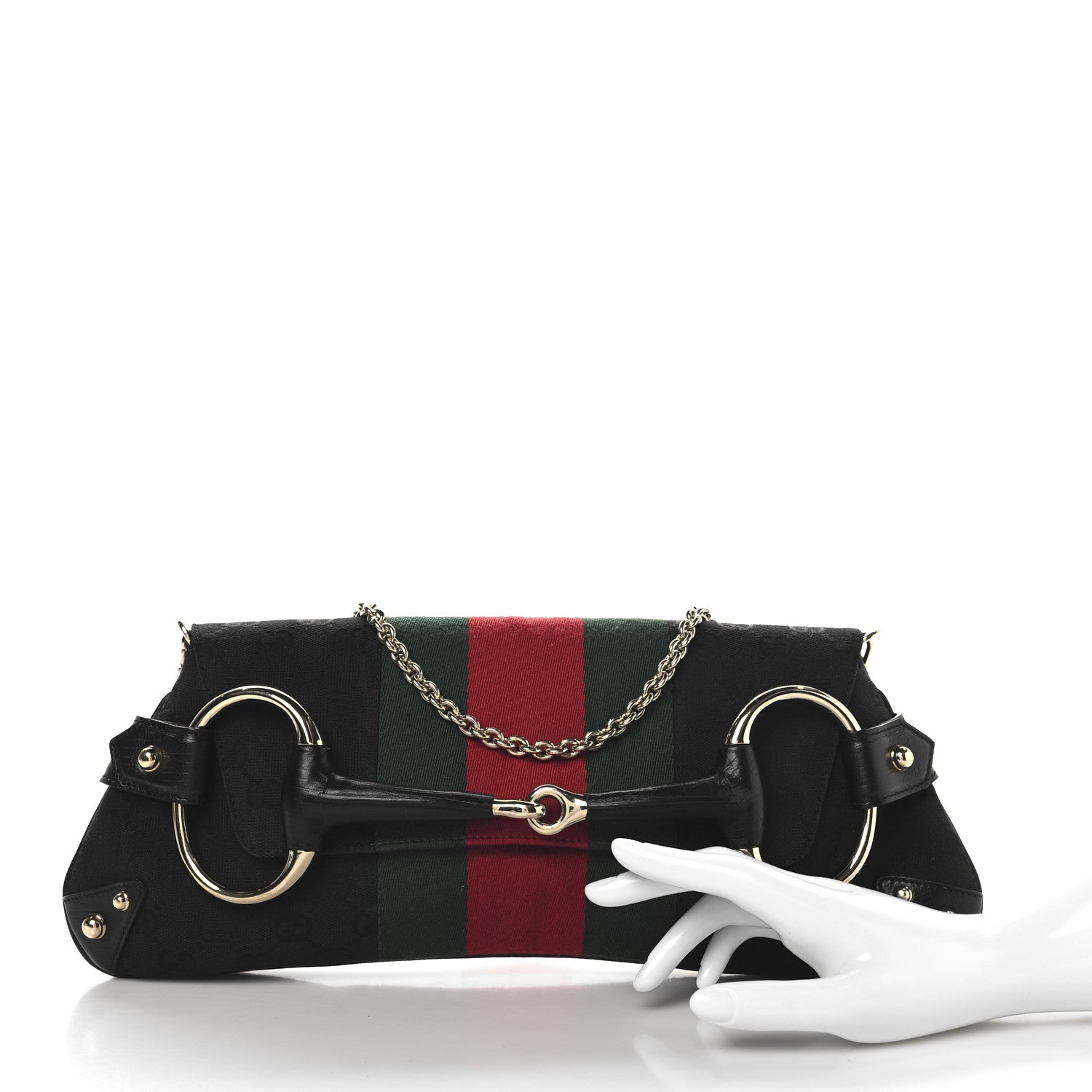 Monogram Web Horsebit Chain Clutch Black
