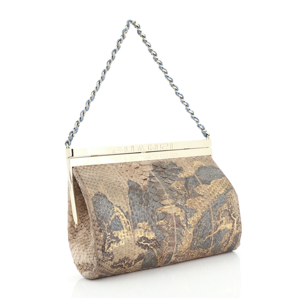 Vintage Chain Frame Clutch Hand Painted Python