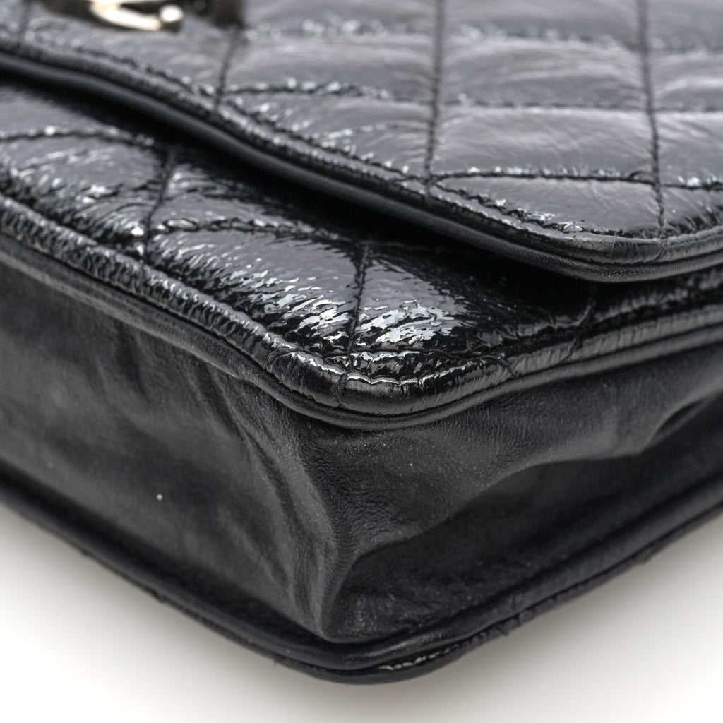 Patent Goatskin Quilted Paris Dallas Wallet On Chain WOC Black