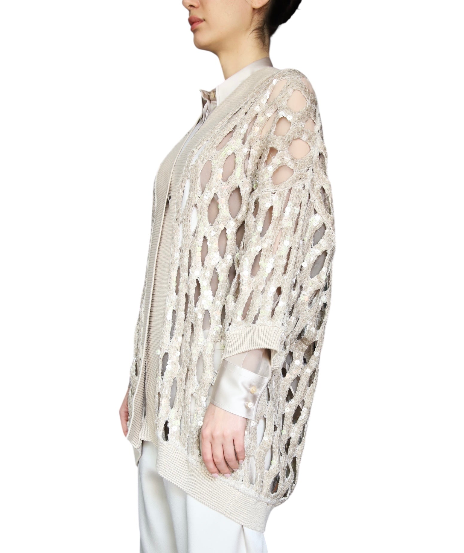 Brunello Cucinelli Knit Sequin Cutout igan - IT 44 / US 8