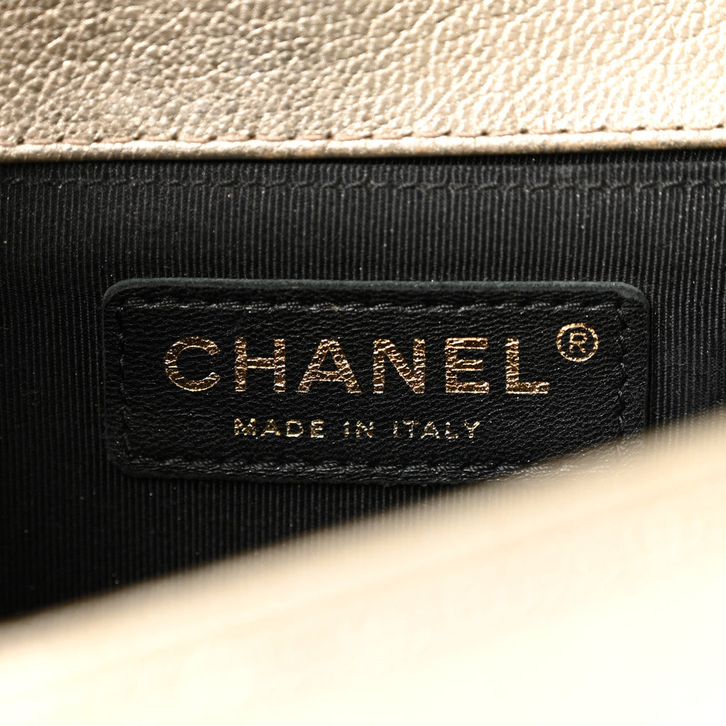 Metallic Goatskin Calfskin Medium Boy Flap Gold Black
