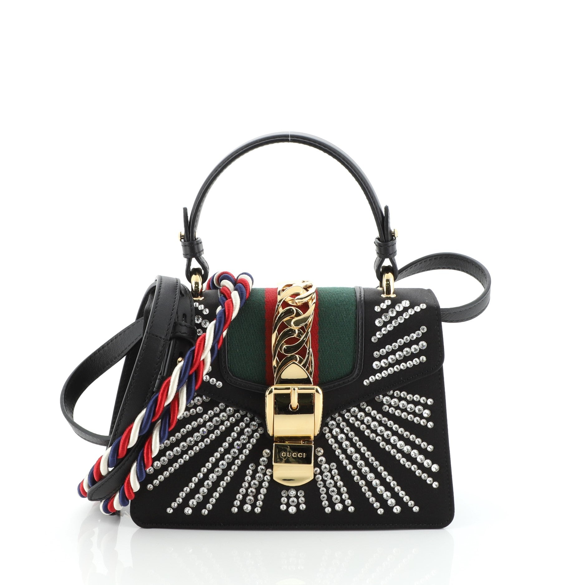 Sylvie Top Handle Bag Crystal Embellished Satin Mini