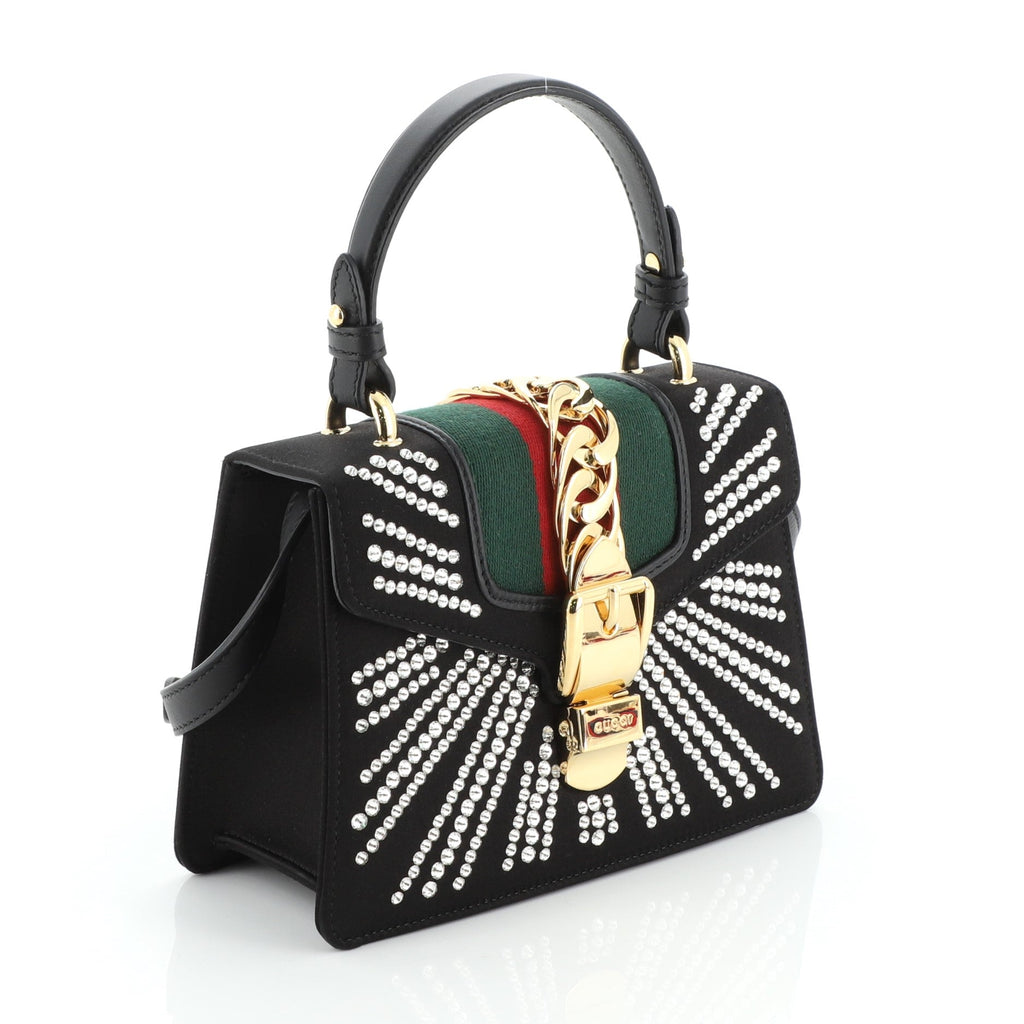 Sylvie Top Handle Bag Crystal Embellished Satin Mini