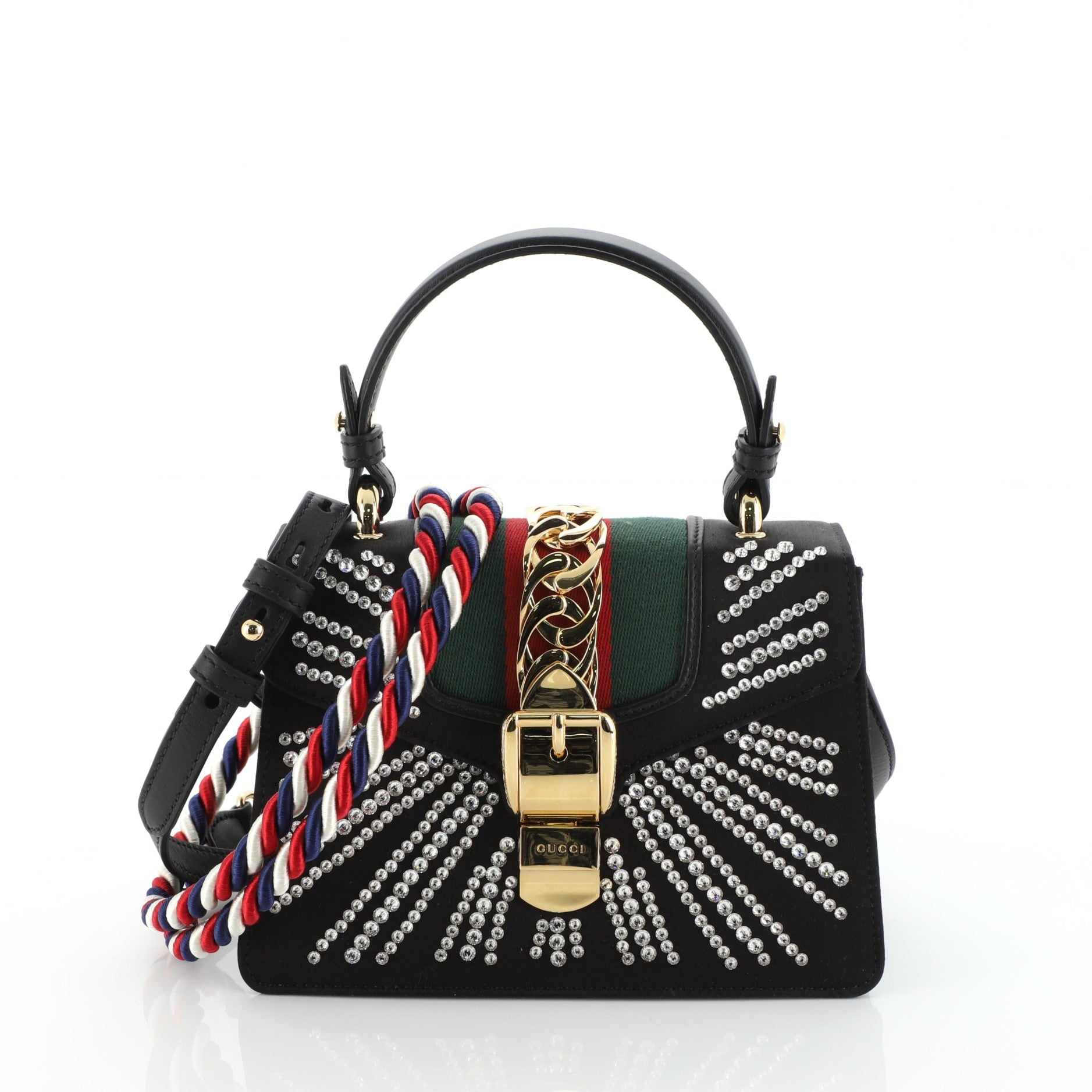 Sylvie Top Handle Bag Crystal Embellished Satin Mini