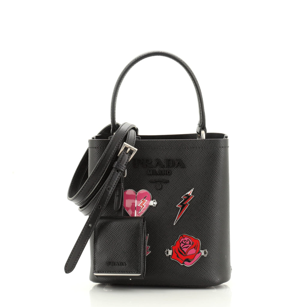 Convertible Bucket Bag Embellished Saffiano Leather Mini