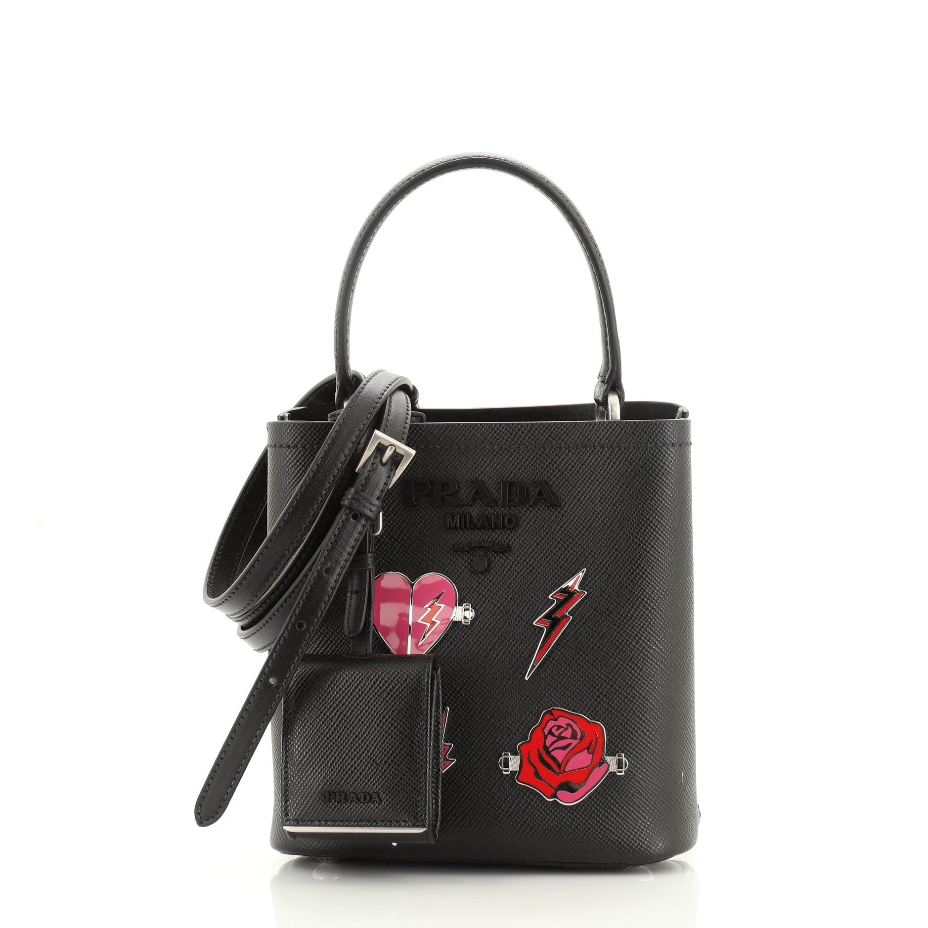 Convertible Bucket Bag Embellished Saffiano Leather Mini