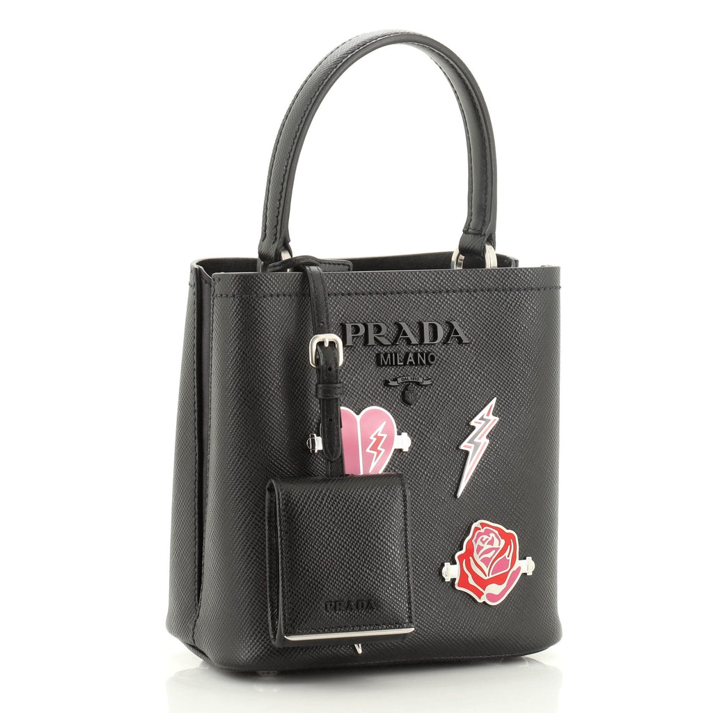 Convertible Bucket Bag Embellished Saffiano Leather Mini