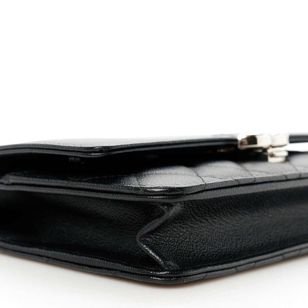 Grained Calfskin Quilted CC Box Wallet On Chain WOC Black