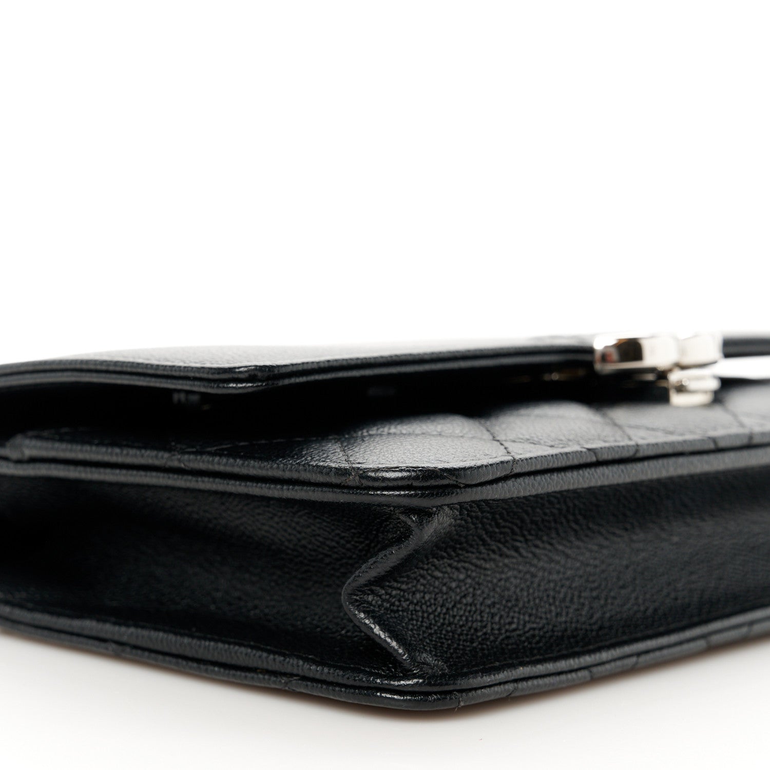Grained Calfskin Quilted CC Box Wallet On Chain WOC Black