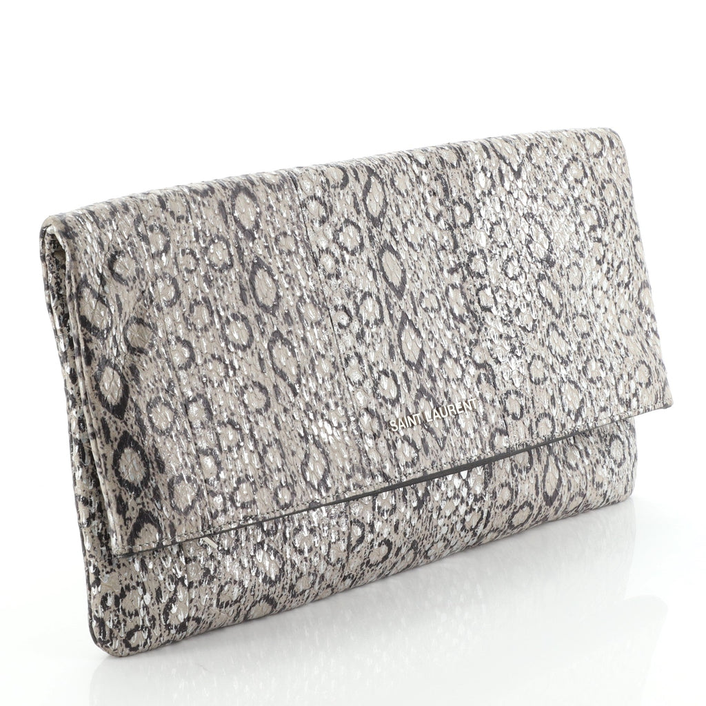 Letters Fold Over Clutch Python Embossed Leather