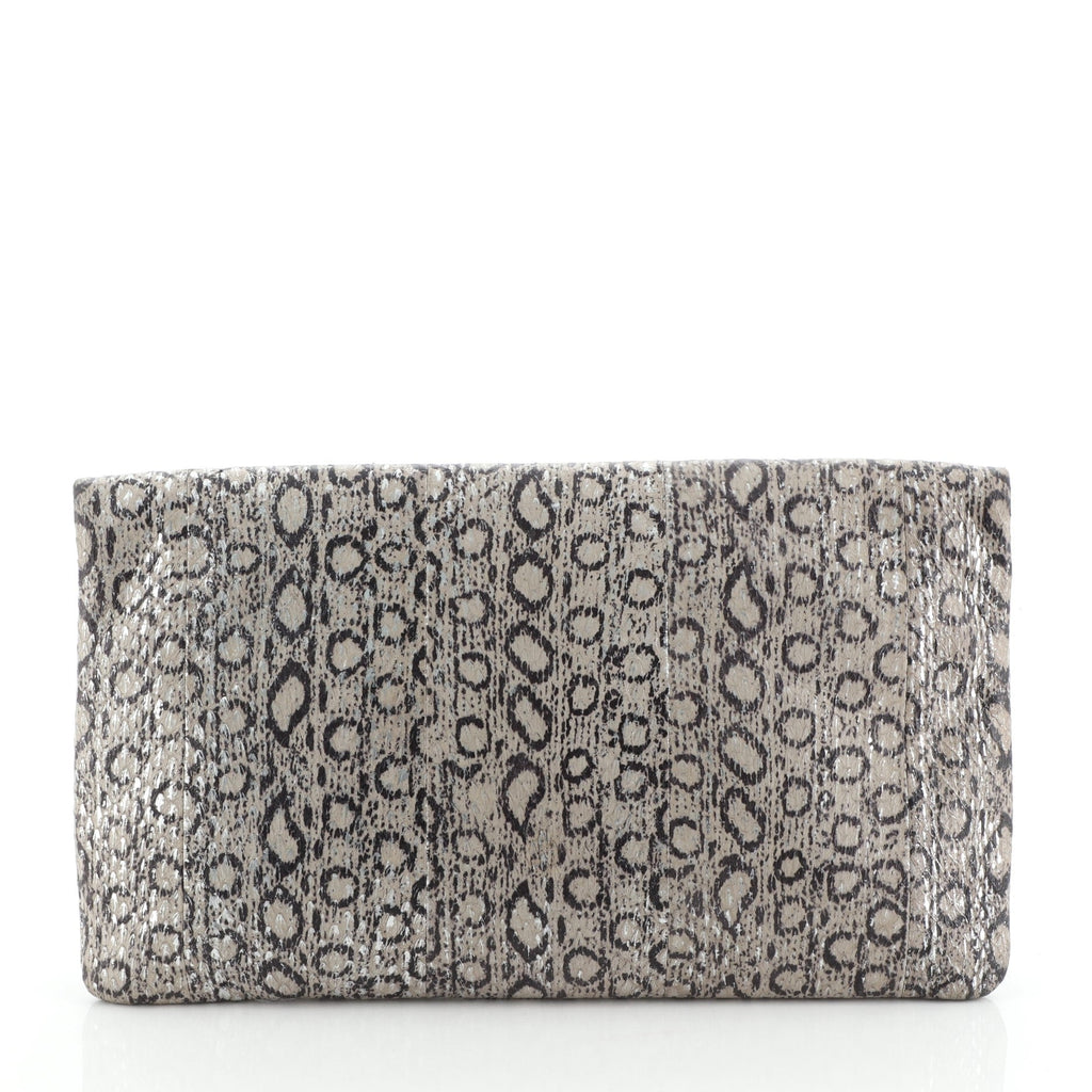 Letters Fold Over Clutch Python Embossed Leather