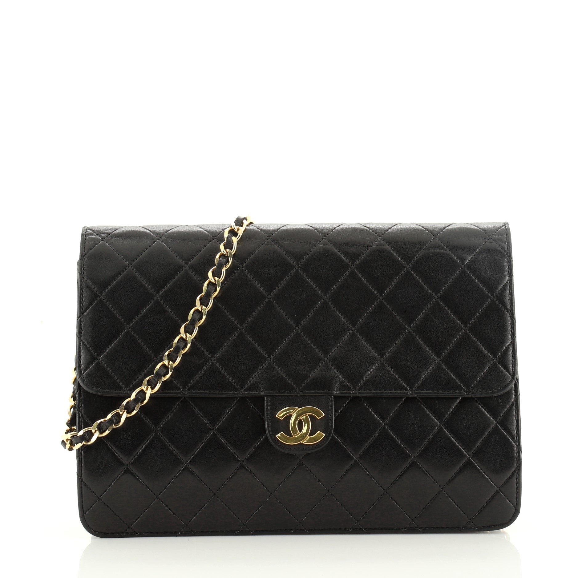 Vintage Clutch with Chain Quilted Leather Medium