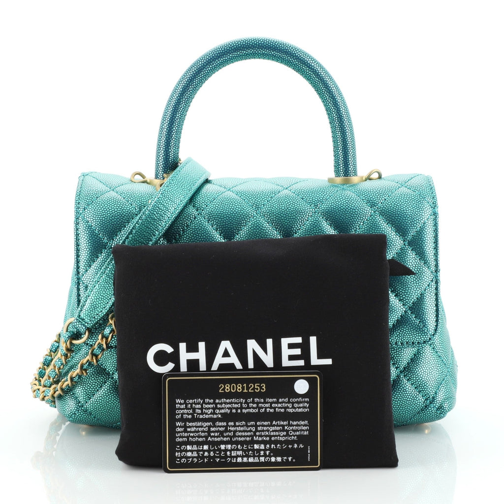 Coco Top Handle Bag Quilted Iridescent Caviar Mini