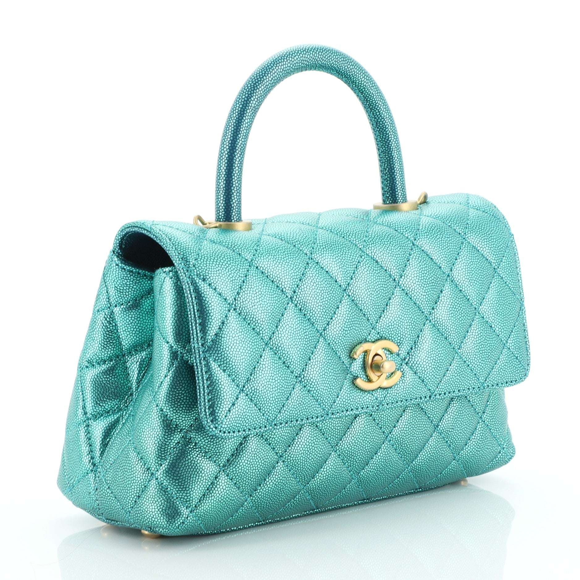 Coco Top Handle Bag Quilted Iridescent Caviar Mini