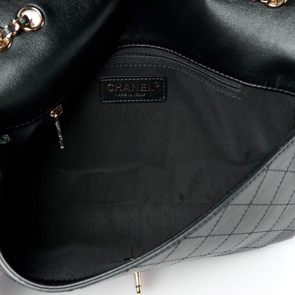 Calfskin Stitched CC Case Flap Bag Black