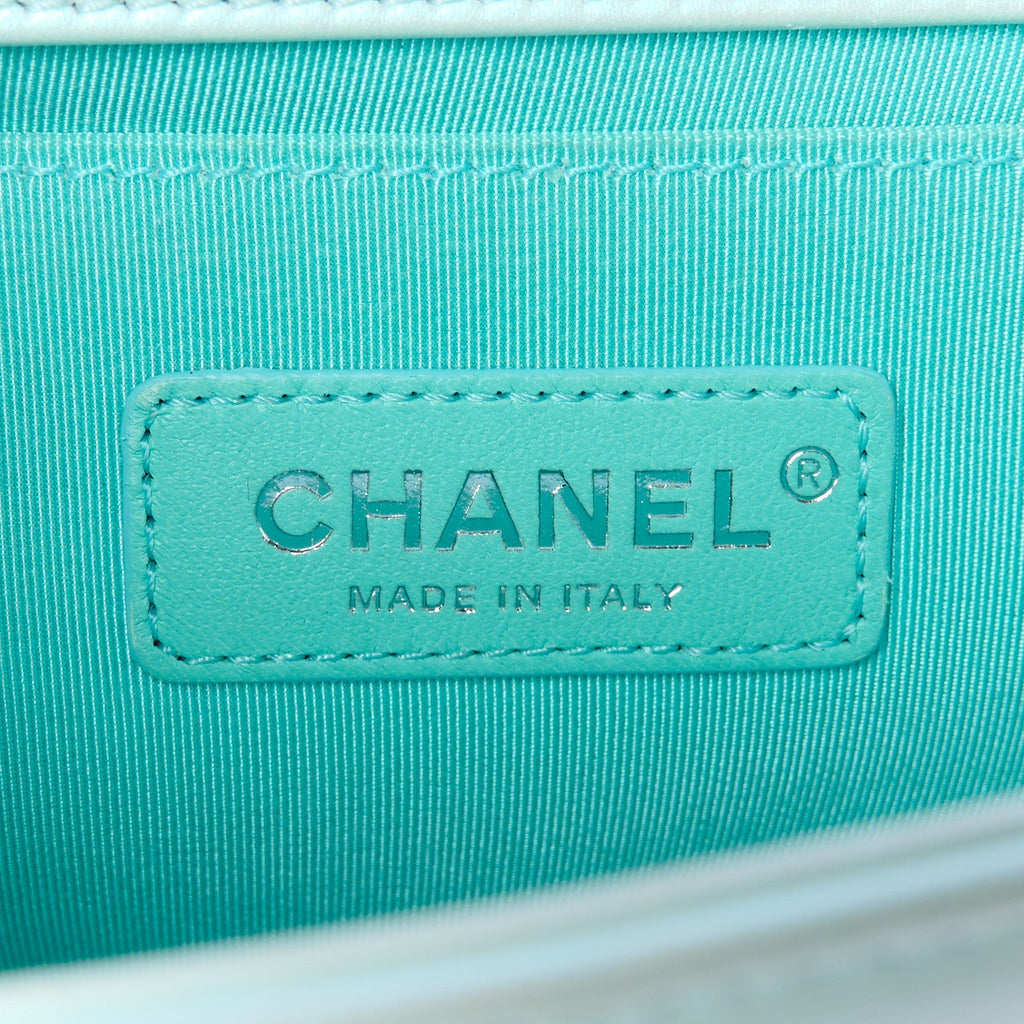 Iridescent Lambskin Chevron Quilted Medium Boy Flap Turquoise