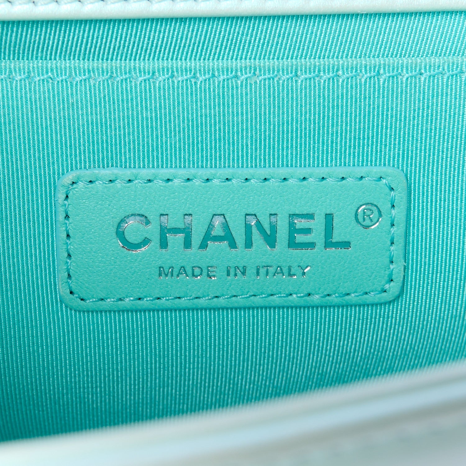 Iridescent Lambskin Chevron Quilted Medium Boy Flap Turquoise