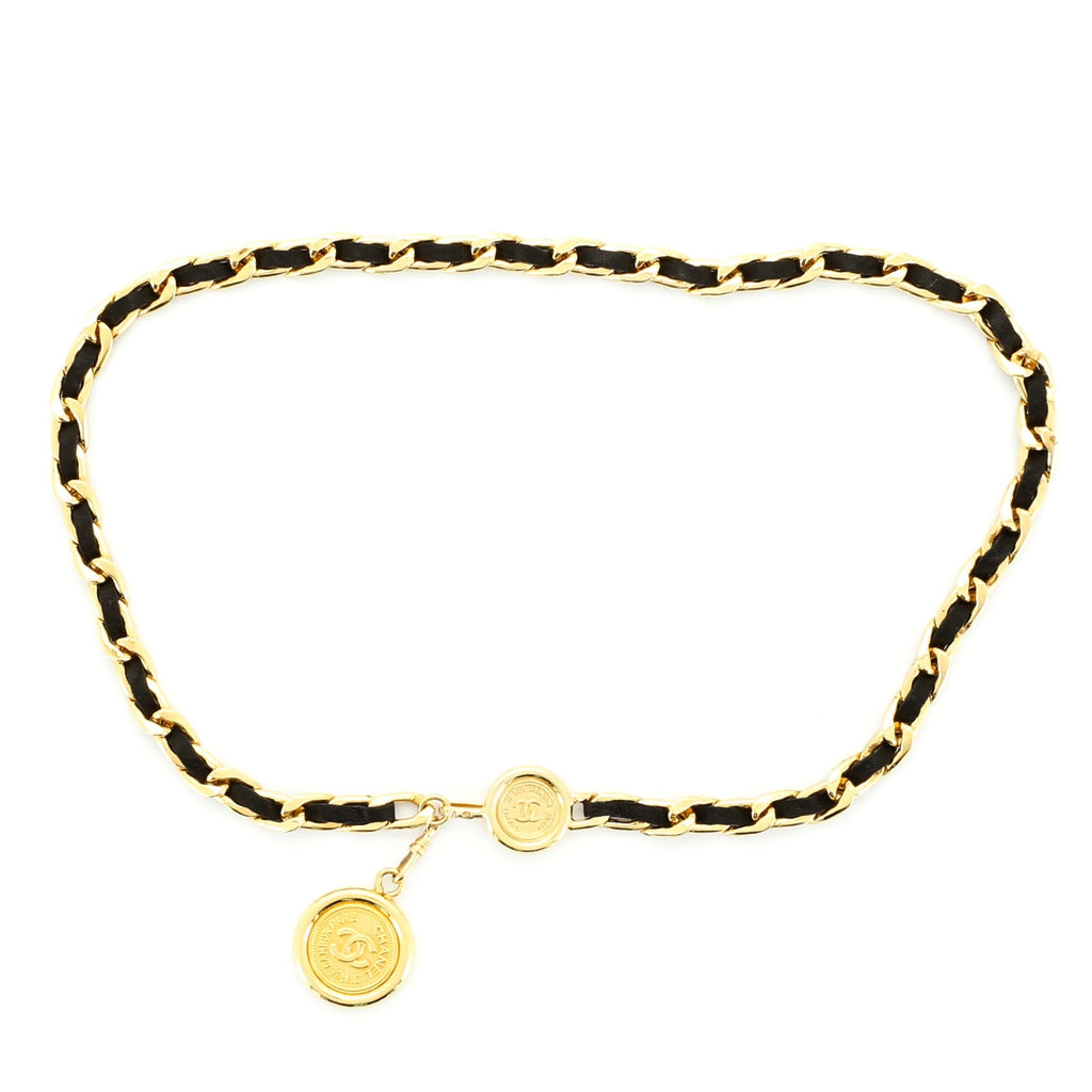 Vintage Medallion Chain Belt Metal and Leather