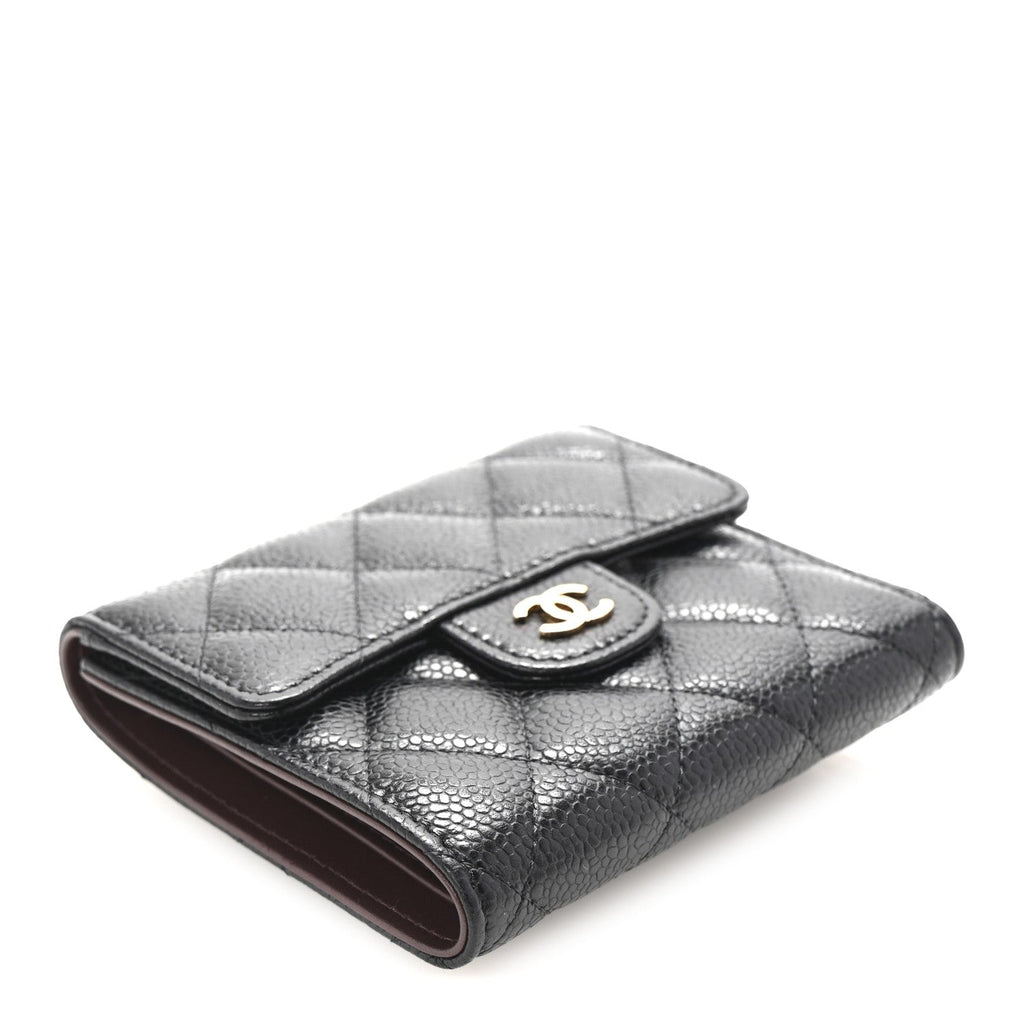 Caviar Quilted Compact Flap Wallet Black