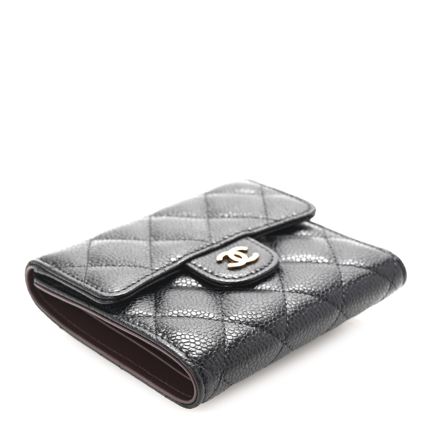 Caviar Quilted Compact Flap Wallet Black