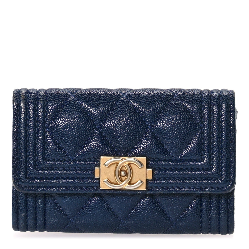 Caviar Quilted Boy Flap  Holder Navy