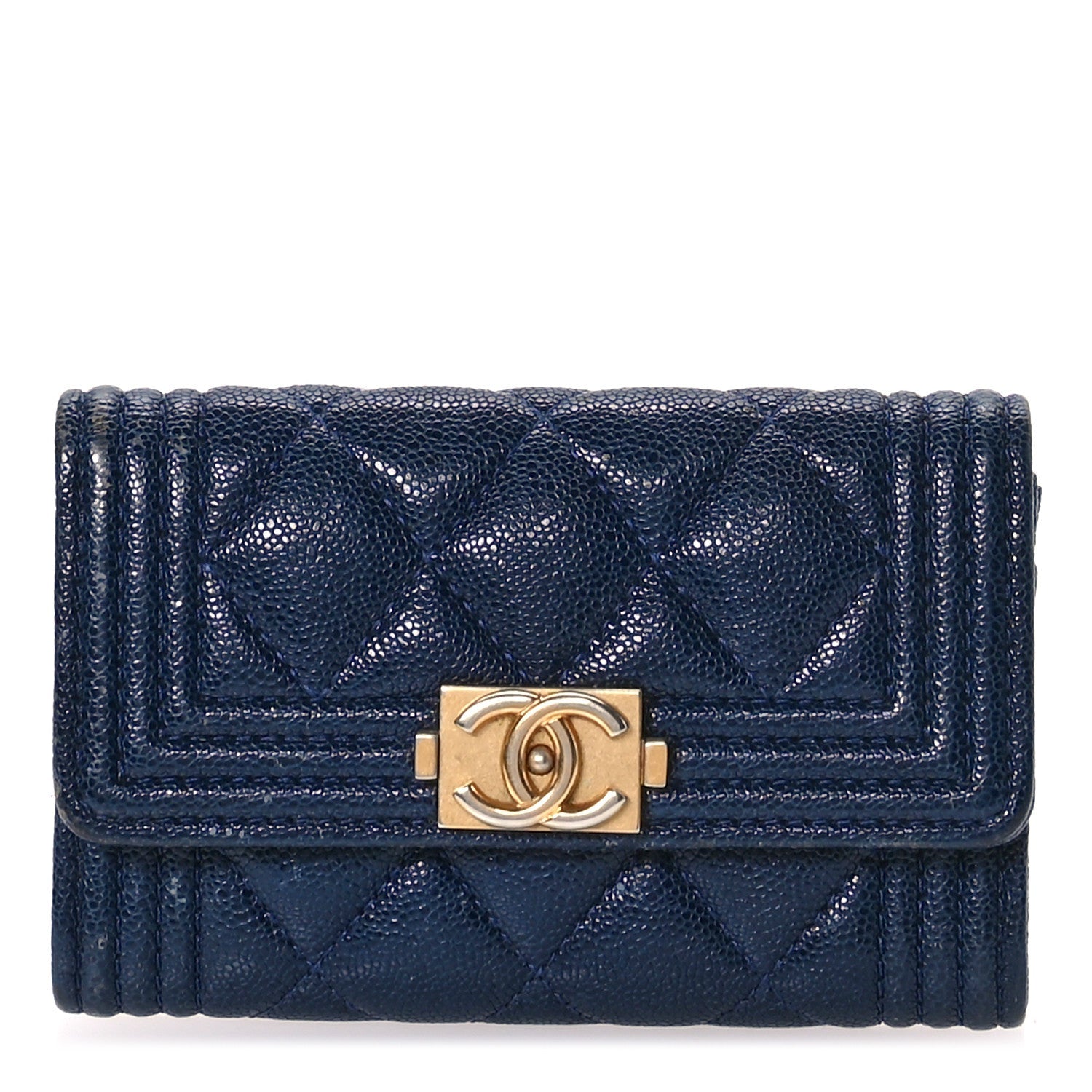 Caviar Quilted Boy Flap  Holder Navy