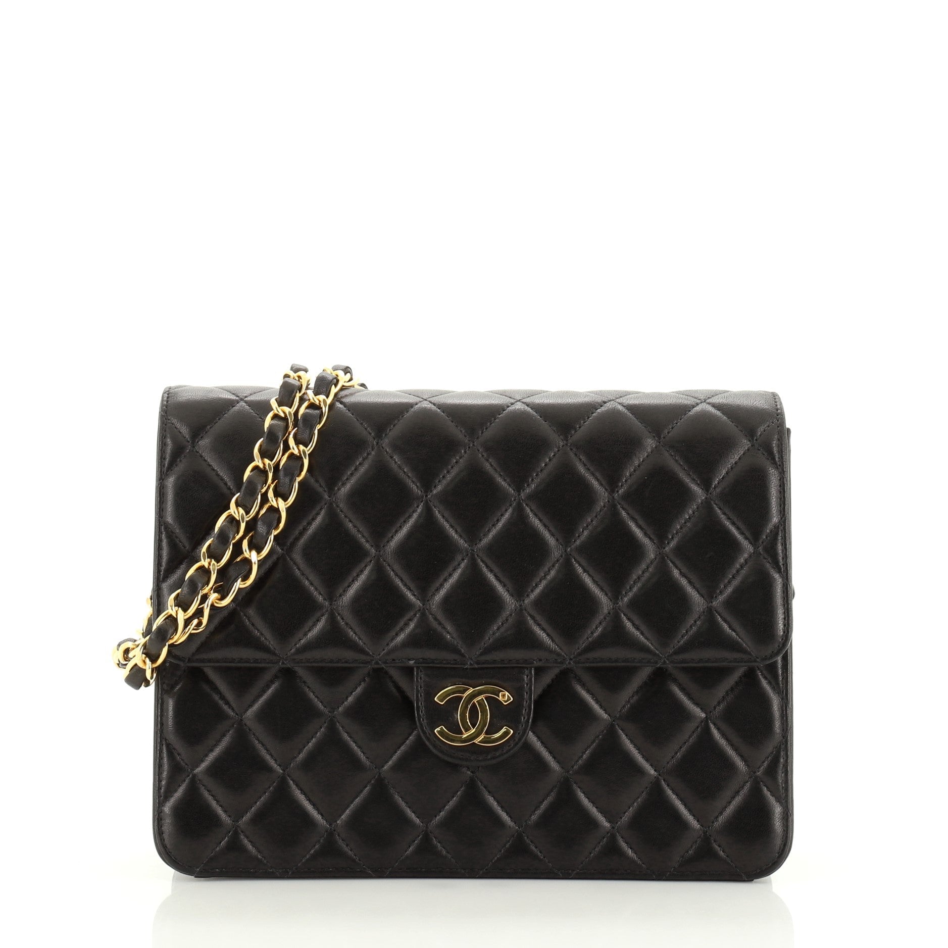 Vintage Clutch with Chain Quilted Leather Small