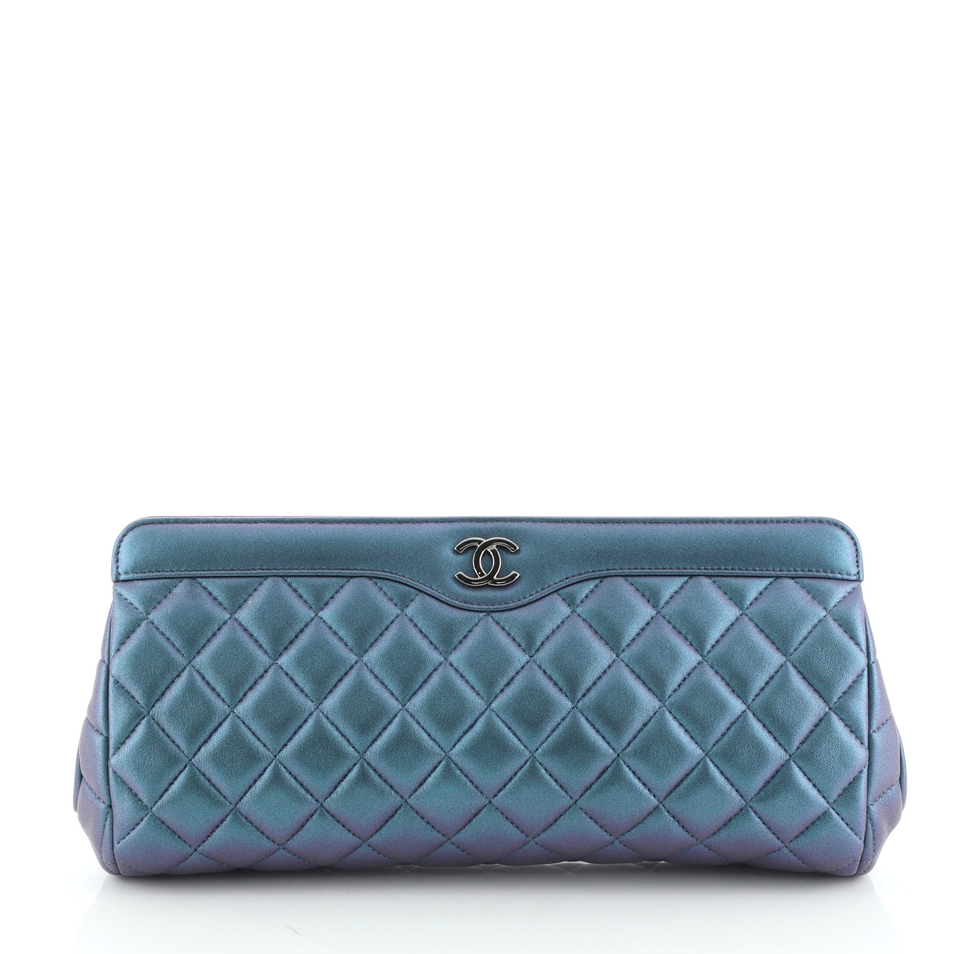 CC Frame Clutch Quilted Iridescent Calfskin
