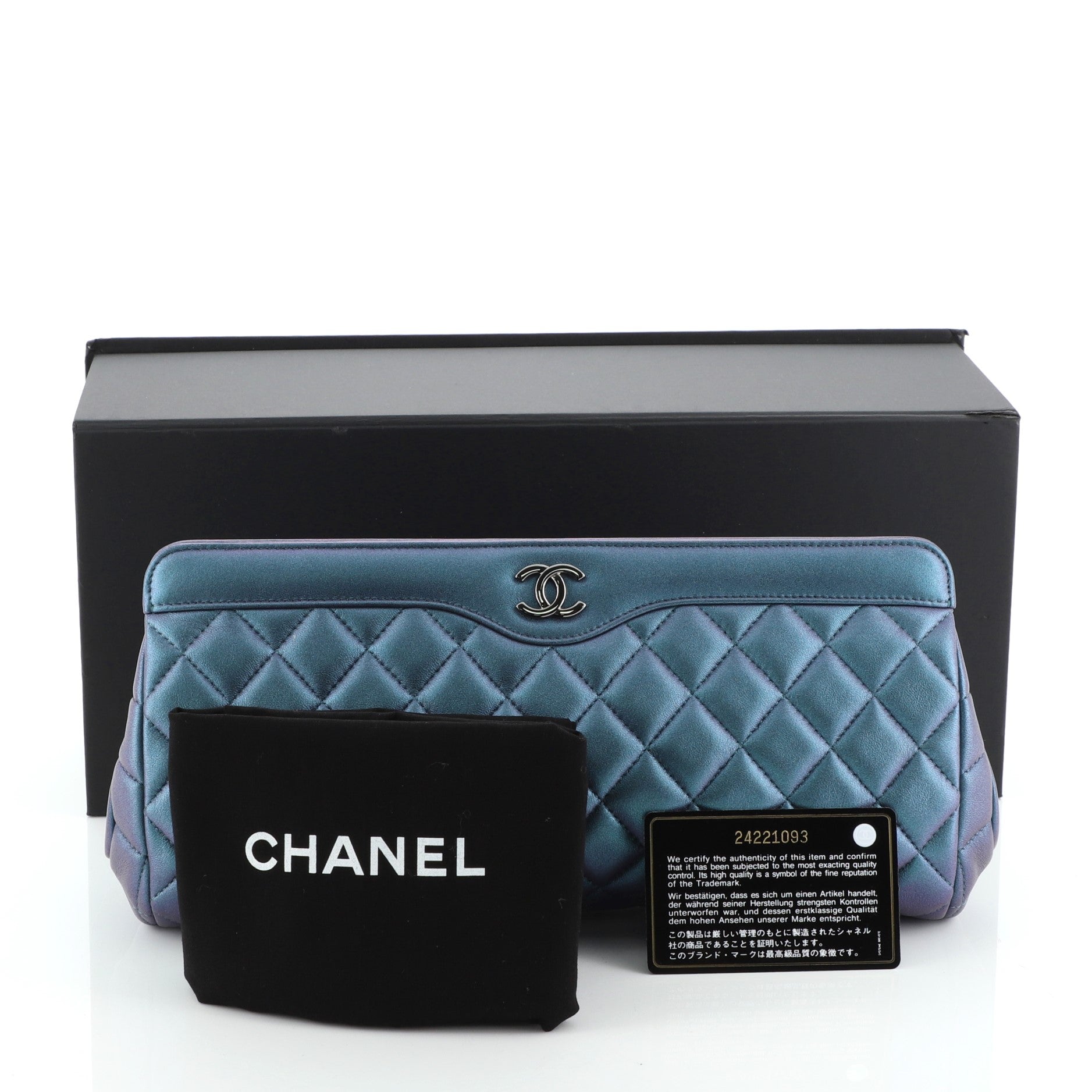 CC Frame Clutch Quilted Iridescent Calfskin