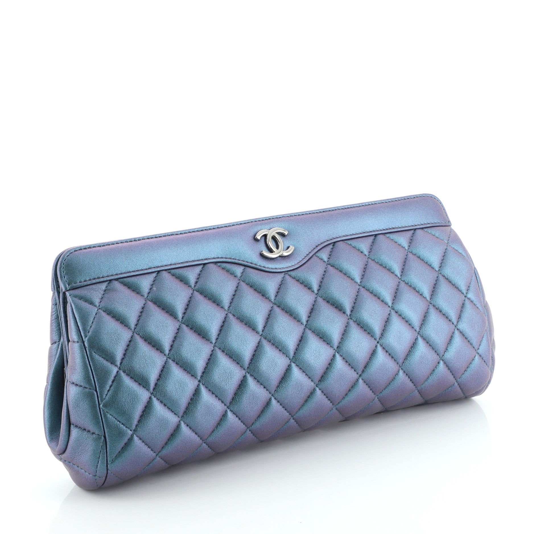 CC Frame Clutch Quilted Iridescent Calfskin