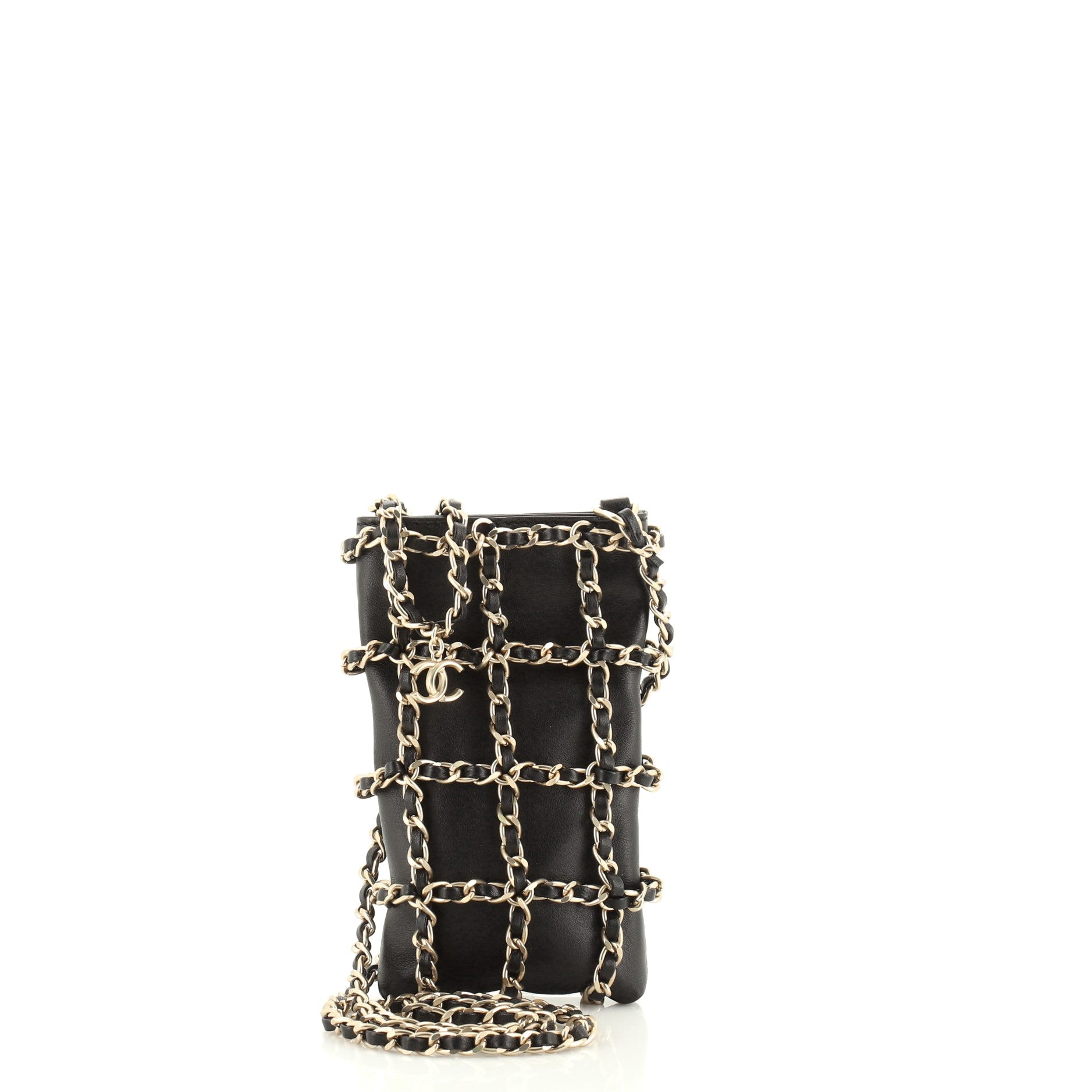 Chain Frame Phone Clutch with Chain Lambskin