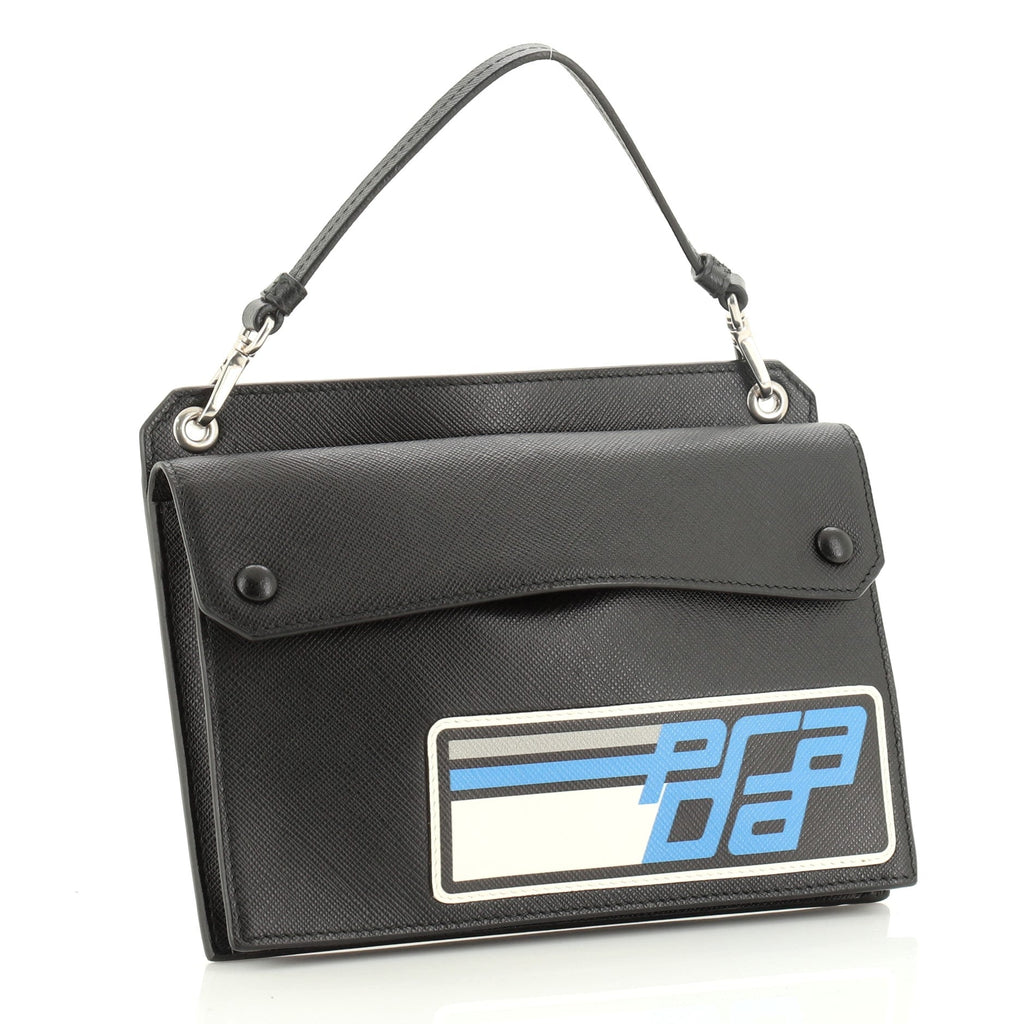 Logo Patch Crossbody Bag Saffiano Leather Mini
