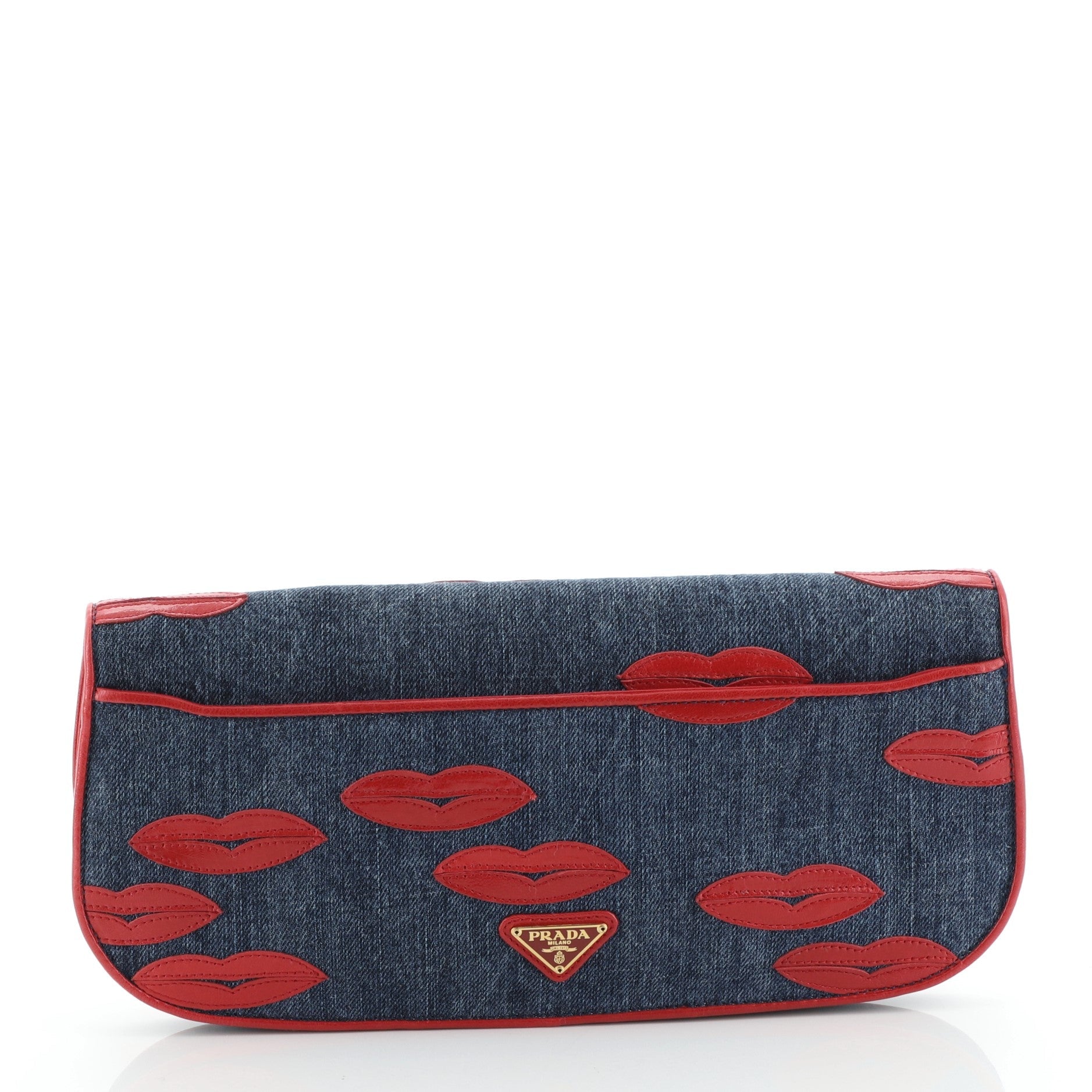 Lips Flap Clutch Denim with Applique