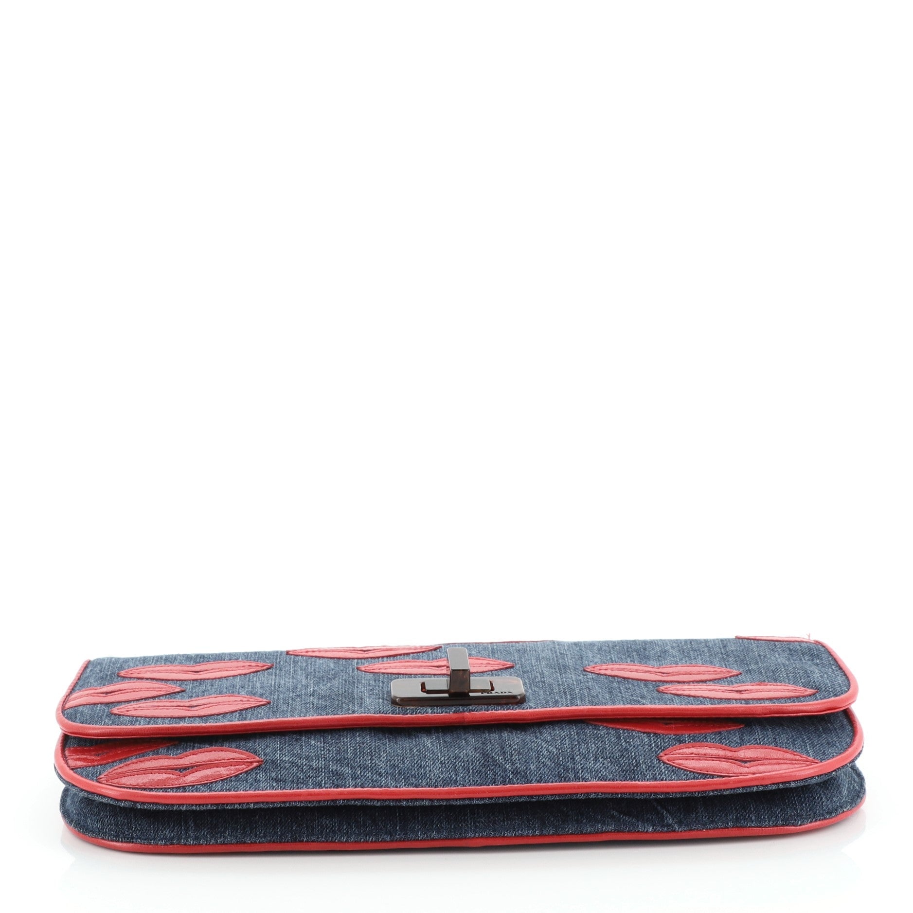 Lips Flap Clutch Denim with Applique